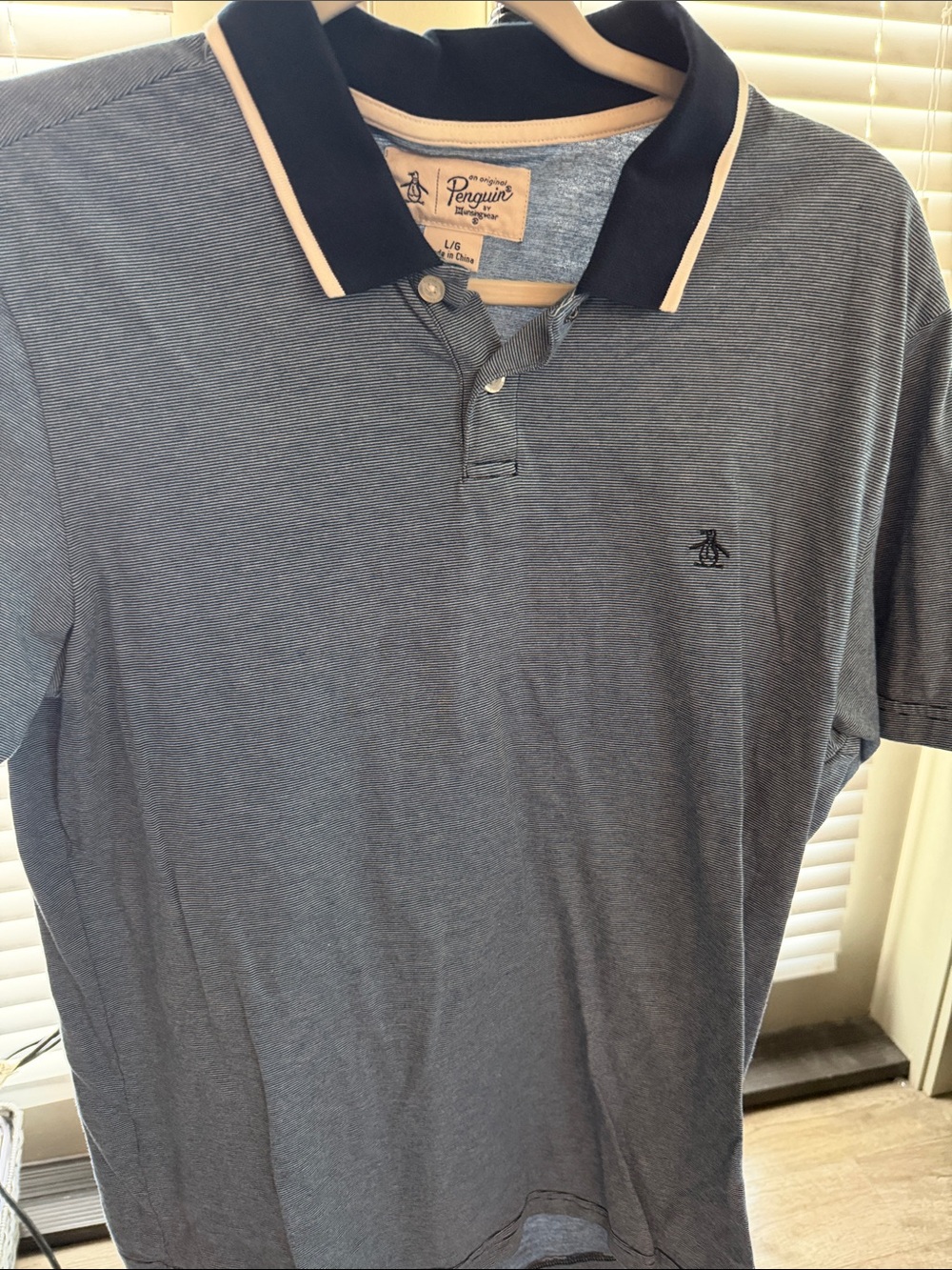 Original Penguin Heather Blue Polo with Navy Trim